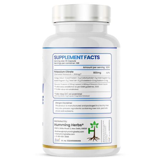 Picture of Humming Herbs Potassium Citrate 800mg – 120 Vegetarian Capsules (4 Month Supply)