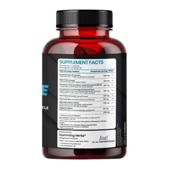 Picture of Berberine Complex Capsules 1300mg - 8-in-1 Herbal Formula with Ceylon Cinnamon, Milk Thistle & Turmeric - 180 Vegetarian Capsules (90 Days Supply)