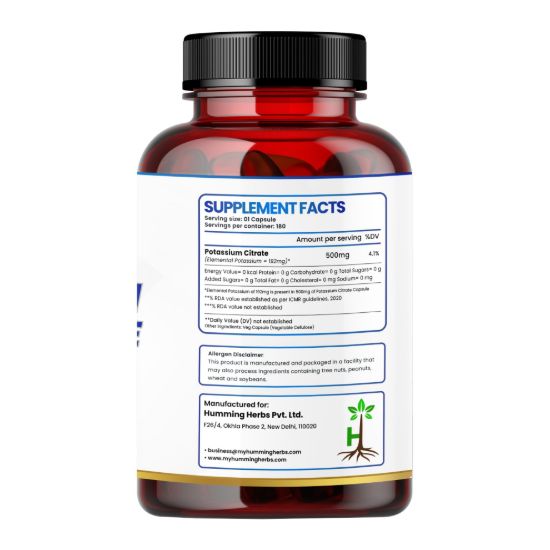 Picture of Potassium Citrate 500mg Supplement – 180 Capsules (6 Month Supply) for Bone Health, Nerve Function & Metabolism Support