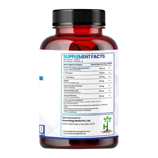 Picture of 5-HTP+ Capsules | 7-in-1 Formula with L-Theanine, GABA, Valerian Root & Chamomile | 650mg | 90 Veg Capsules