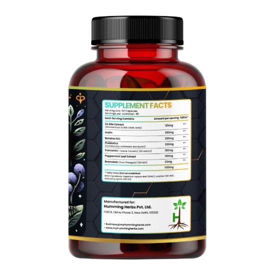 Picture of Ox Bile 1100mg - 7-in-1 Digestive Support Supplement with Probiotics, Curcumin & Bromelain - 90 Capsules