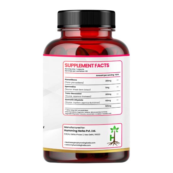 Picture of Pterostilbene Supplement - 4-in-1 Formula with Trans-Resveratrol, Quercetin & Spermidine - 60 Capsules for Cellular Health & Longevity Support