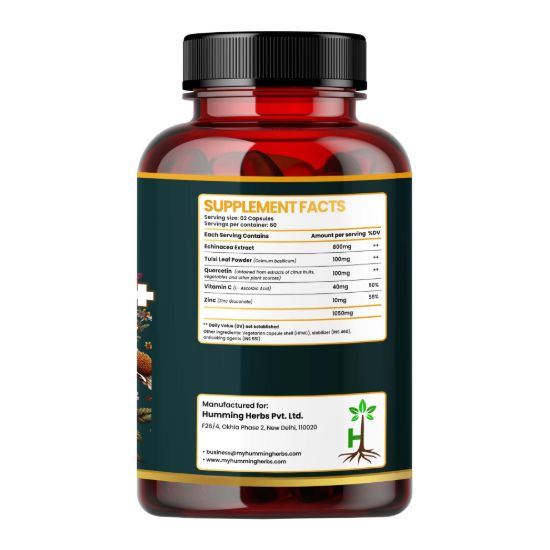 Picture of Echinacea Plus Capsules | 5-in-1 Immunity Support Formula with Tulsi, Quercetin, Vitamin C & Zinc | 120 Capsules for 60 Days Supply