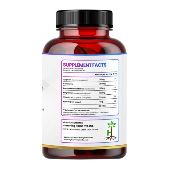 Picture of Apigenin 50mg Supplement with L-Theanine, Bacopa, Magnesium & Vitamin B6 - 6-in-1 Formula for Cognitive Health & Relaxation Support - 90 Capsules