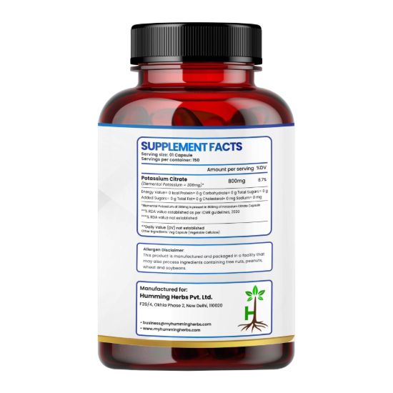 Picture of Humming Herbs Potassium Citrate 800mg - 150 Vegetarian Capsules (5 Months Supply)