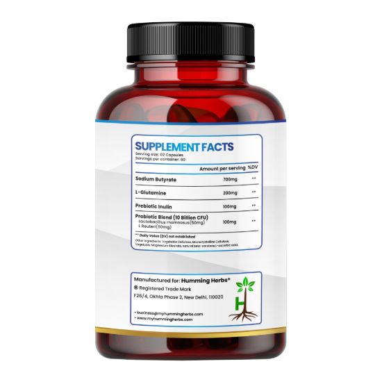 Picture of Sodium Butyrate Plus with L-Glutamine, Prebiotic Inulin & Probiotic Blend - 4-in-1 Formula, 1100mg Per Serving, 120 Capsules (60 Servings)