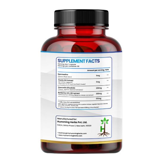 Picture of Spermidine Trihydrochloride Complex Capsules - 4-in-1 Formula with Fisetin, Quercetin & Berberine - 6225mg, 90 Vegetarian Capsules