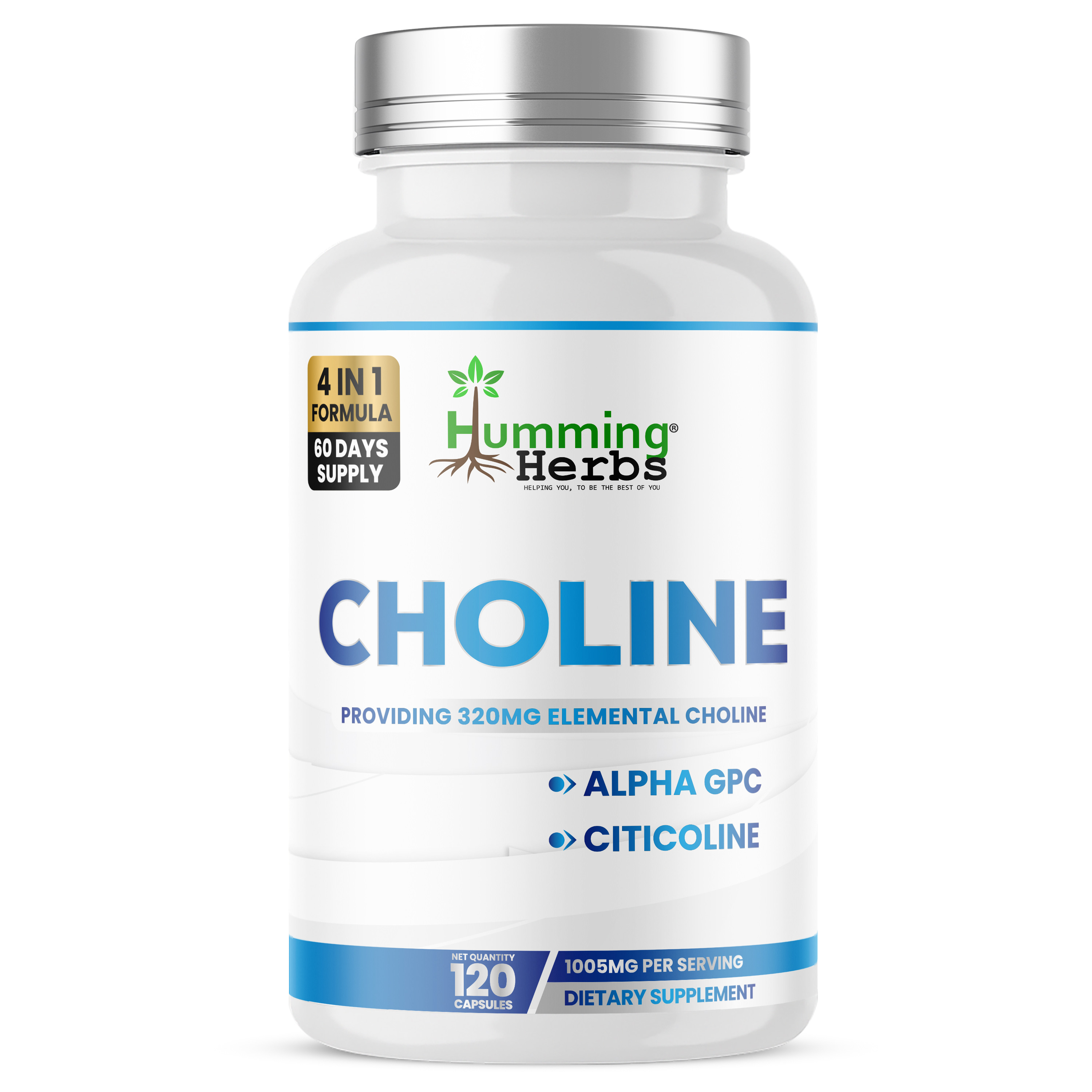 Humming Herbs® Choline 320mg, Triple-Source Complex, 120 Capsules — front of bottle