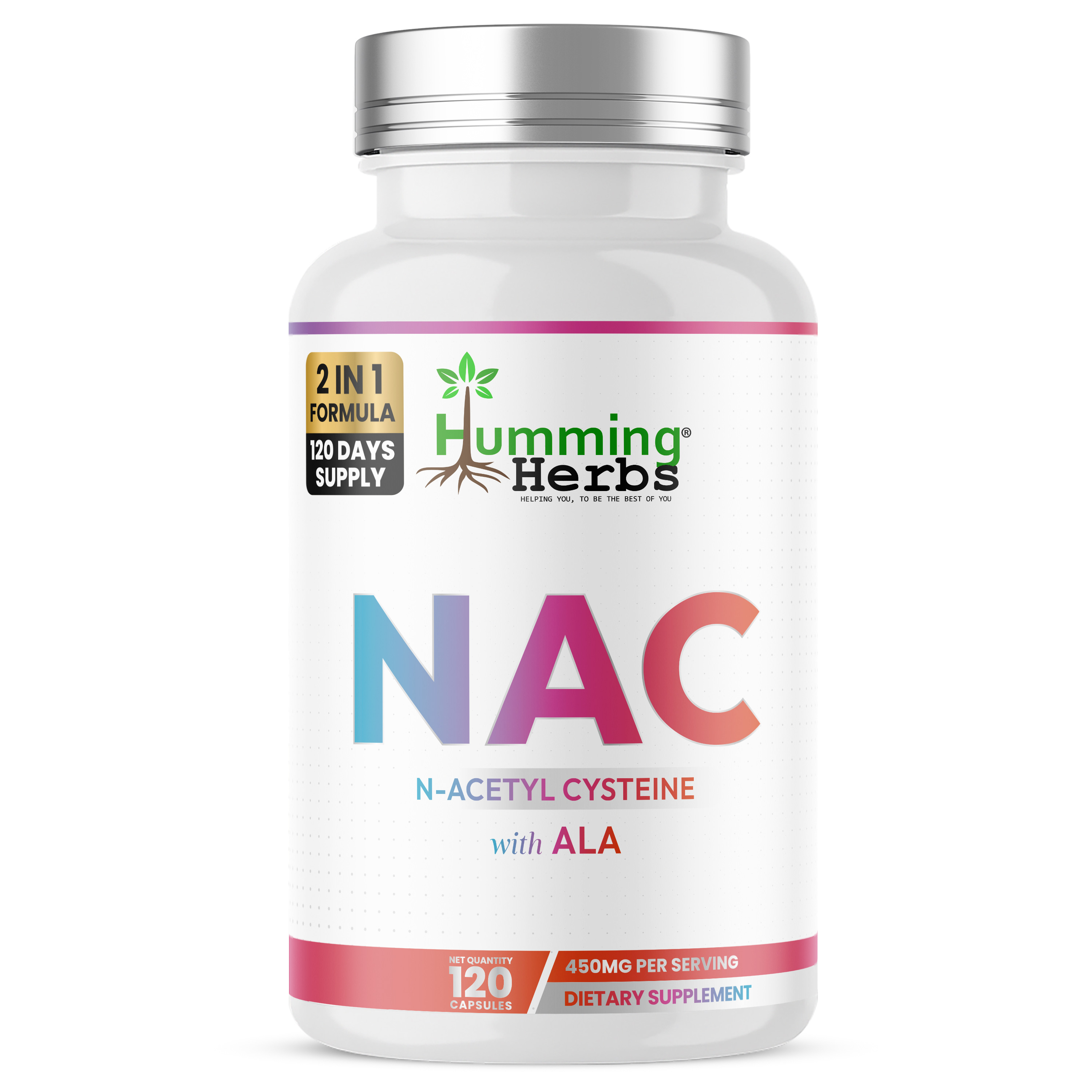 Humming Herbs® NAC 400mg with Alpha Lipoic Acid, 120 Capsules — front of bottle