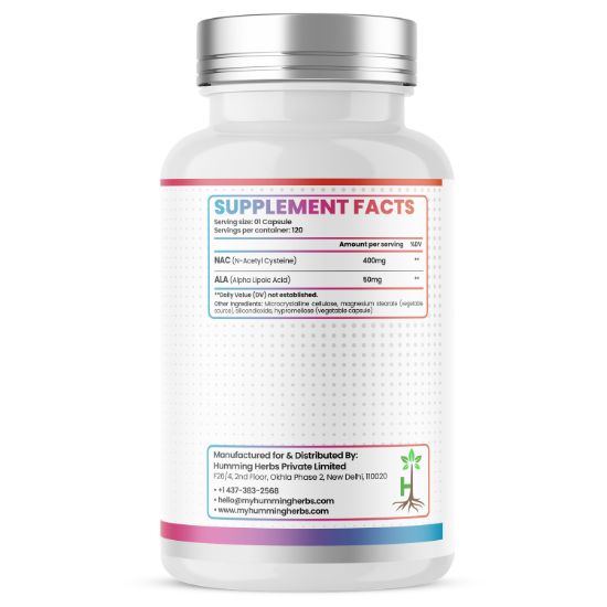 Humming Herbs® NAC 400mg with Alpha Lipoic Acid, 120 Capsules — Supplement Facts panel