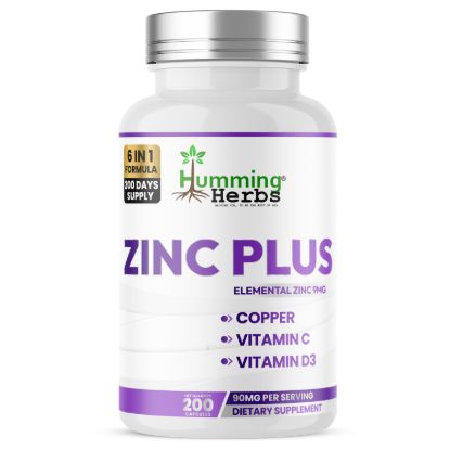 Humming Herbs® Zinc Plus 9mg Bisglycinate with Copper, 200 Capsules — front of bottle