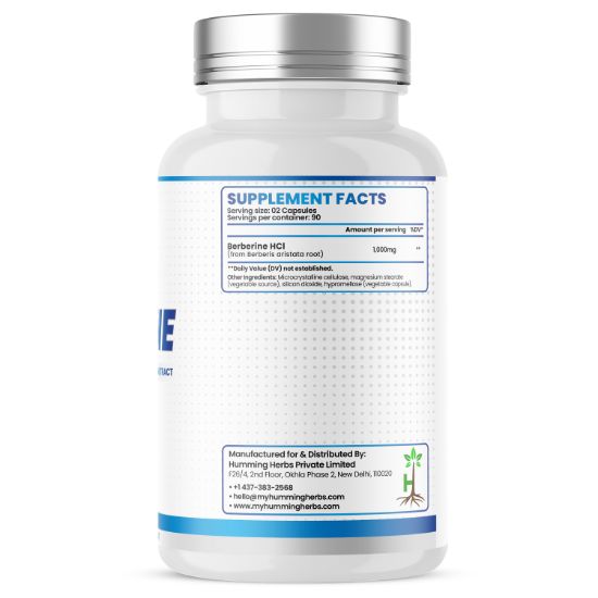 Humming Herbs® Berberine HCl 1000mg, Single Herb, 180 Capsules — Supplement Facts panel