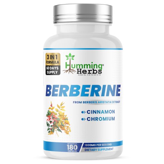 Humming Herbs® Berberine 1500mg, Ceylon Cinnamon & Chromium, 180ct — front of bottle