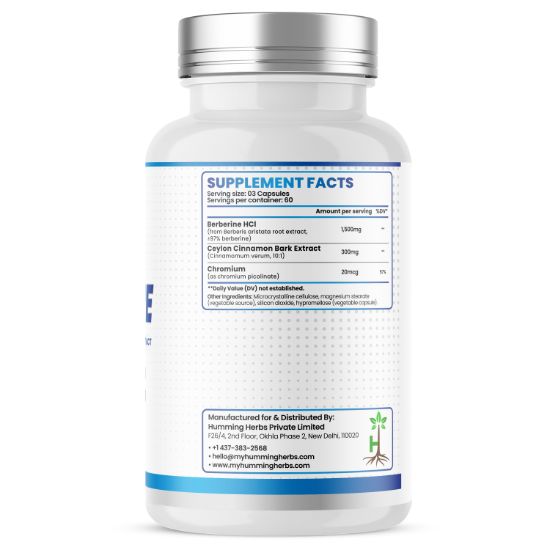 Humming Herbs® Berberine 1500mg, Ceylon Cinnamon & Chromium, 180ct — Supplement Facts panel