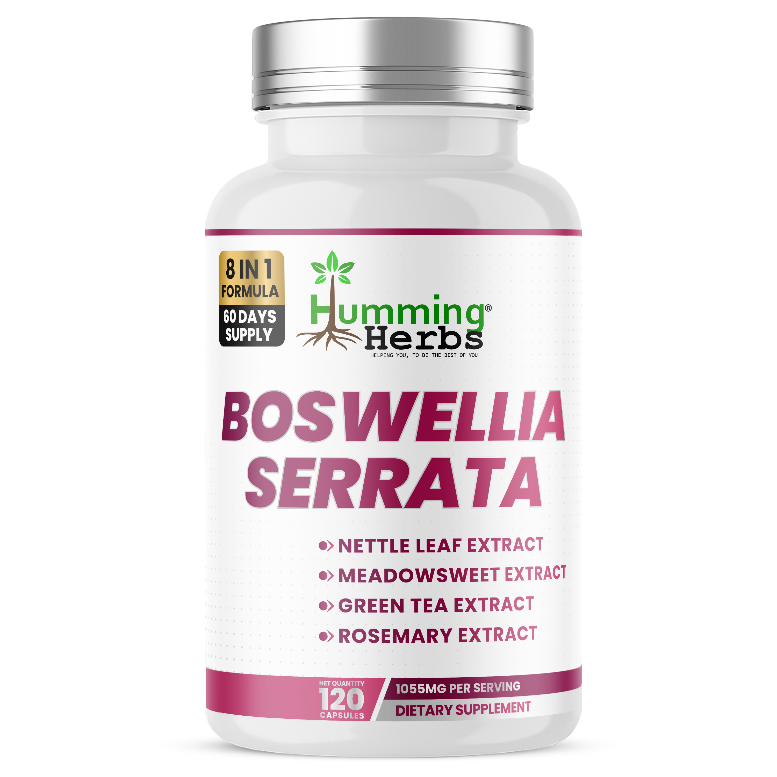 Humming Herbs® Boswellia 500mg 65% Boswellic Acids, 8-in-1, 120ct — front of bottle