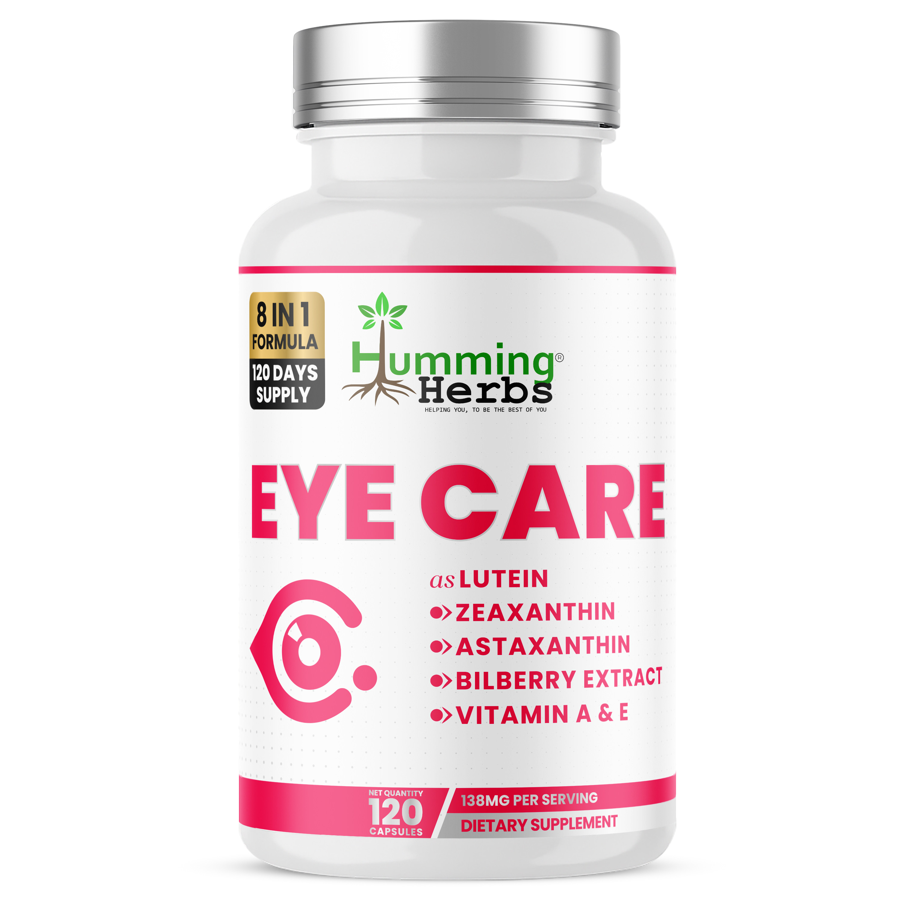 Humming Herbs® Eye Care 8-in-1, Lutein & Zeaxanthin, 120 Capsules — front of bottle