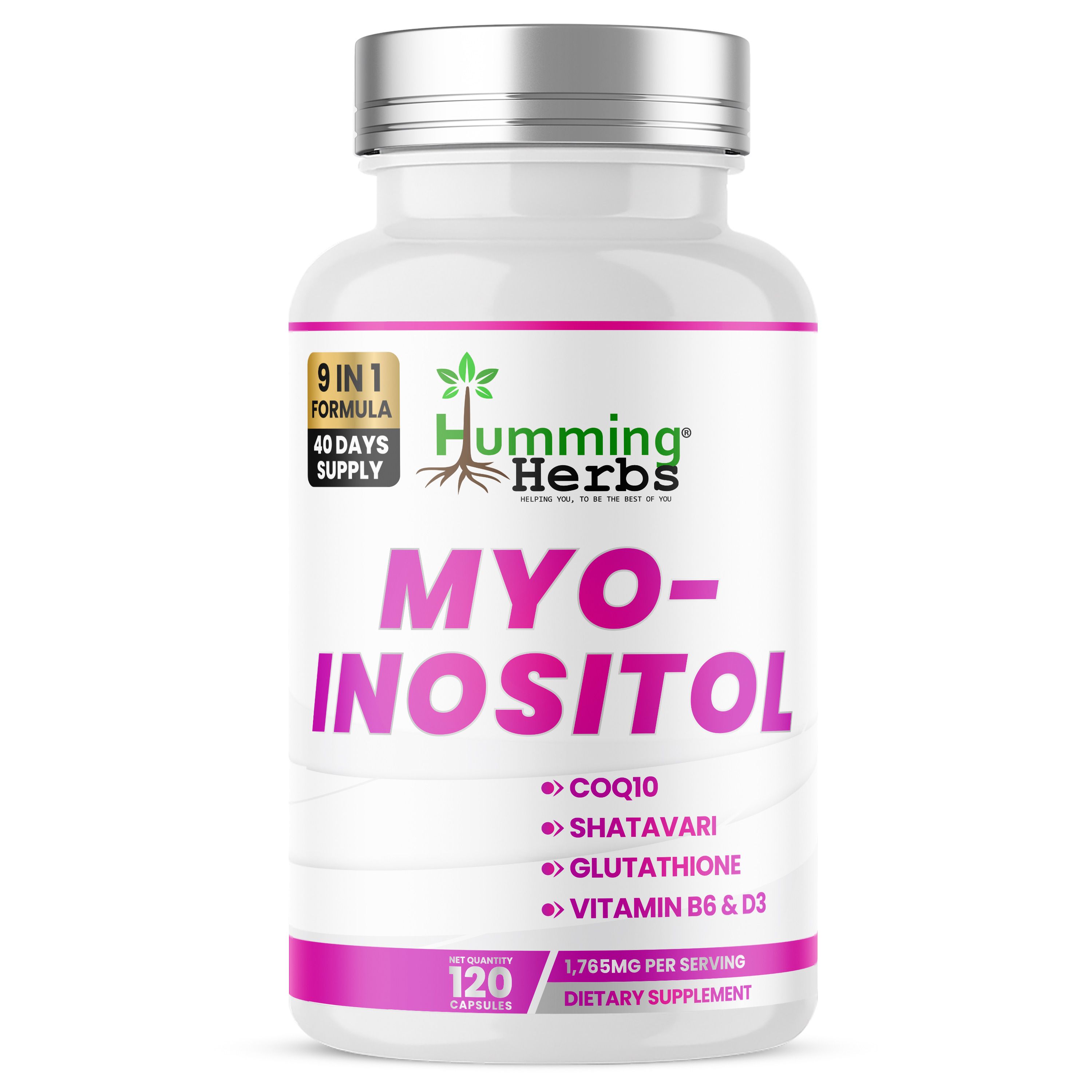 Humming Herbs® Myo-Inositol 1000mg, 9-in-1 Women's Blend, 120ct — front of bottle