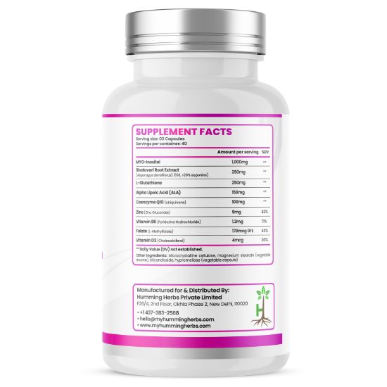 Humming Herbs® Myo-Inositol 1000mg, 9-in-1 Women's Blend, 120ct — Supplement Facts panel