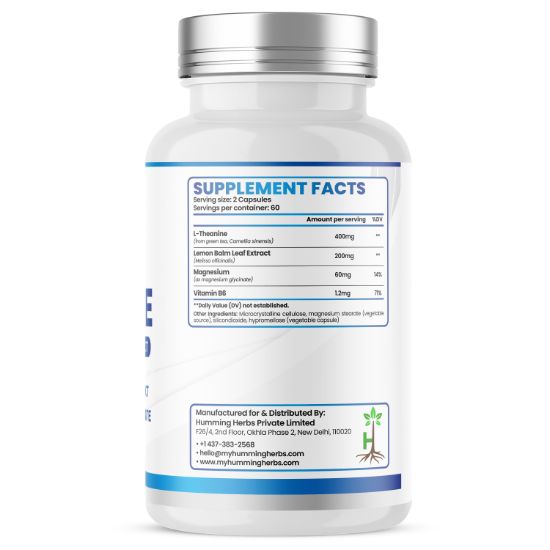 Humming Herbs® L-Theanine 400mg with Lemon Balm, 120 Capsules — Supplement Facts panel