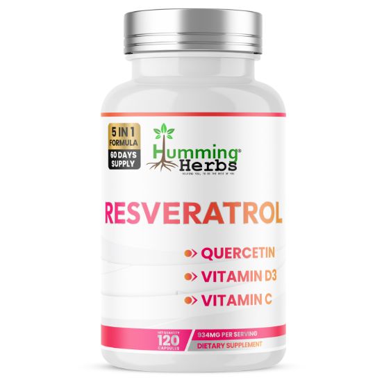 Humming Herbs® Trans-Resveratrol 500mg 98% with Quercetin, 120ct — front of bottle