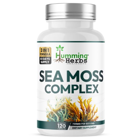 Humming Herbs® Sea Moss 20:1, Bladderwrack & Burdock, 120 Capsules — front of bottle