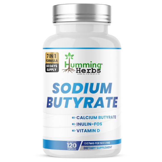 Humming Herbs® Sodium Butyrate 600mg 7-in-1 with Probiotics, 120ct — front of bottle