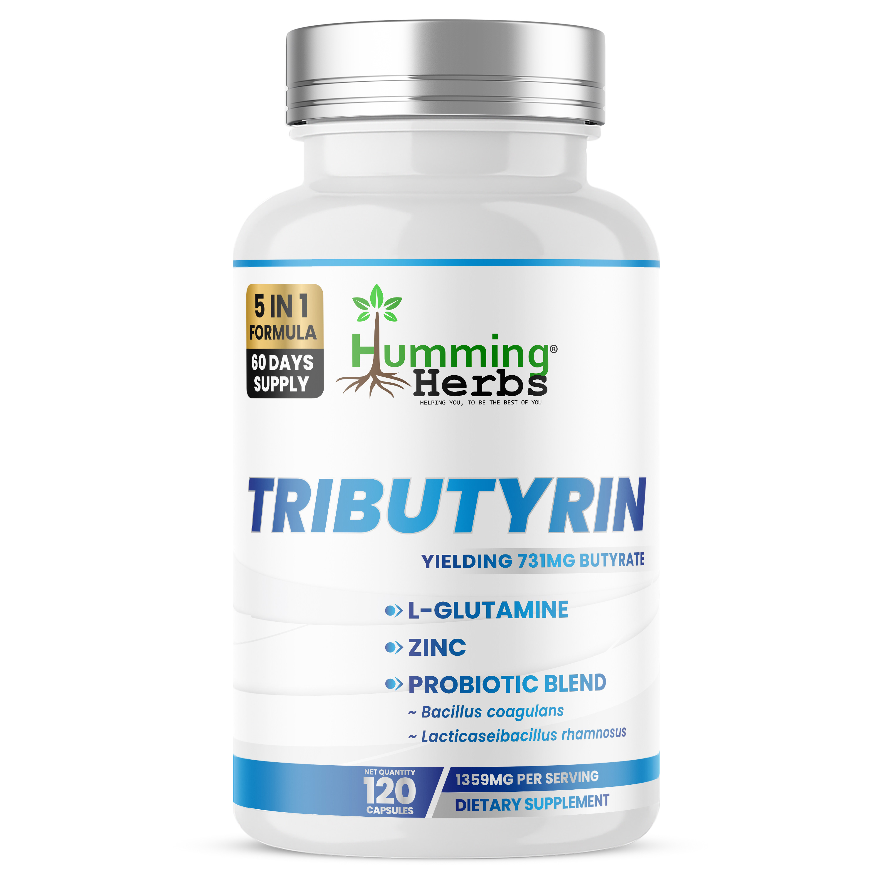 Humming Herbs® Tributyrin 850mg with L-Glutamine, 120 Capsules — front of bottle